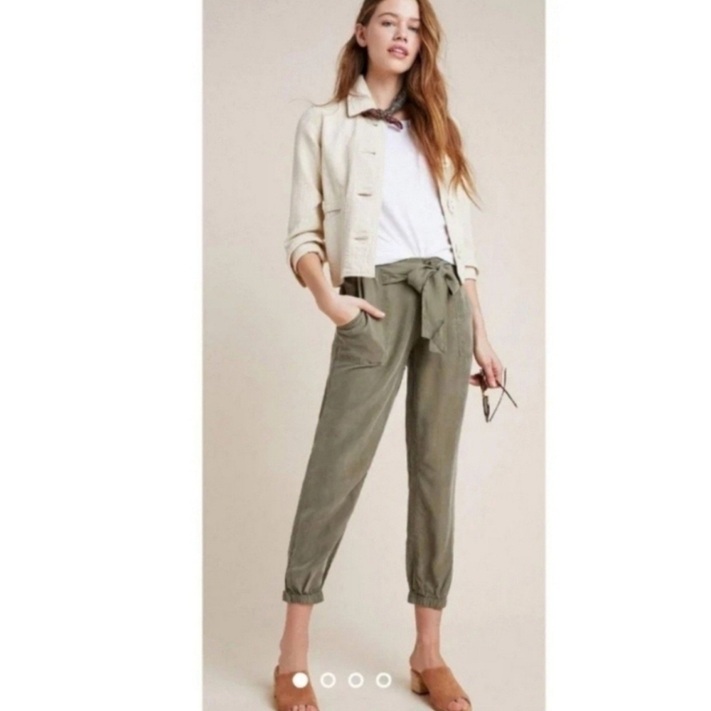 NWT Anthropologie Marrakech Cupro Travel Joggers in Moss Green